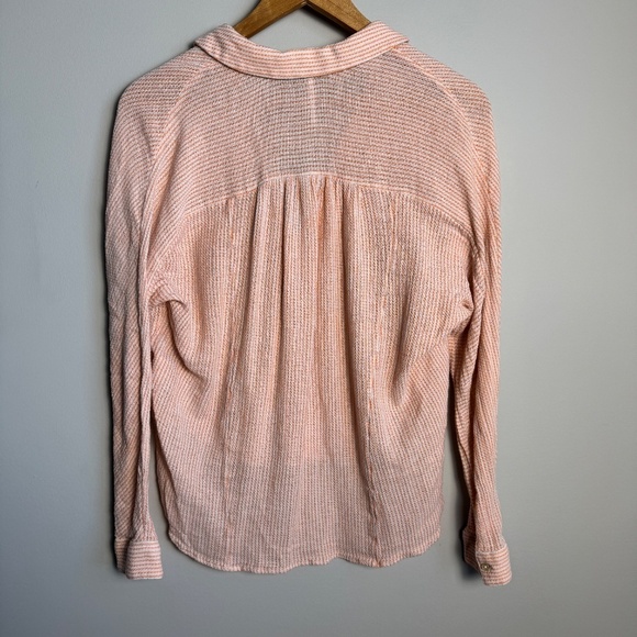 Free People Collared‎ V-Neck Long Sleeve Cotton Cover-Up Top High/Low Peach XS - Picture 5 of 12